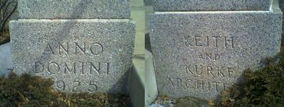 Cornerstones of the Pioneer Mutual Building, flanking the front doors.